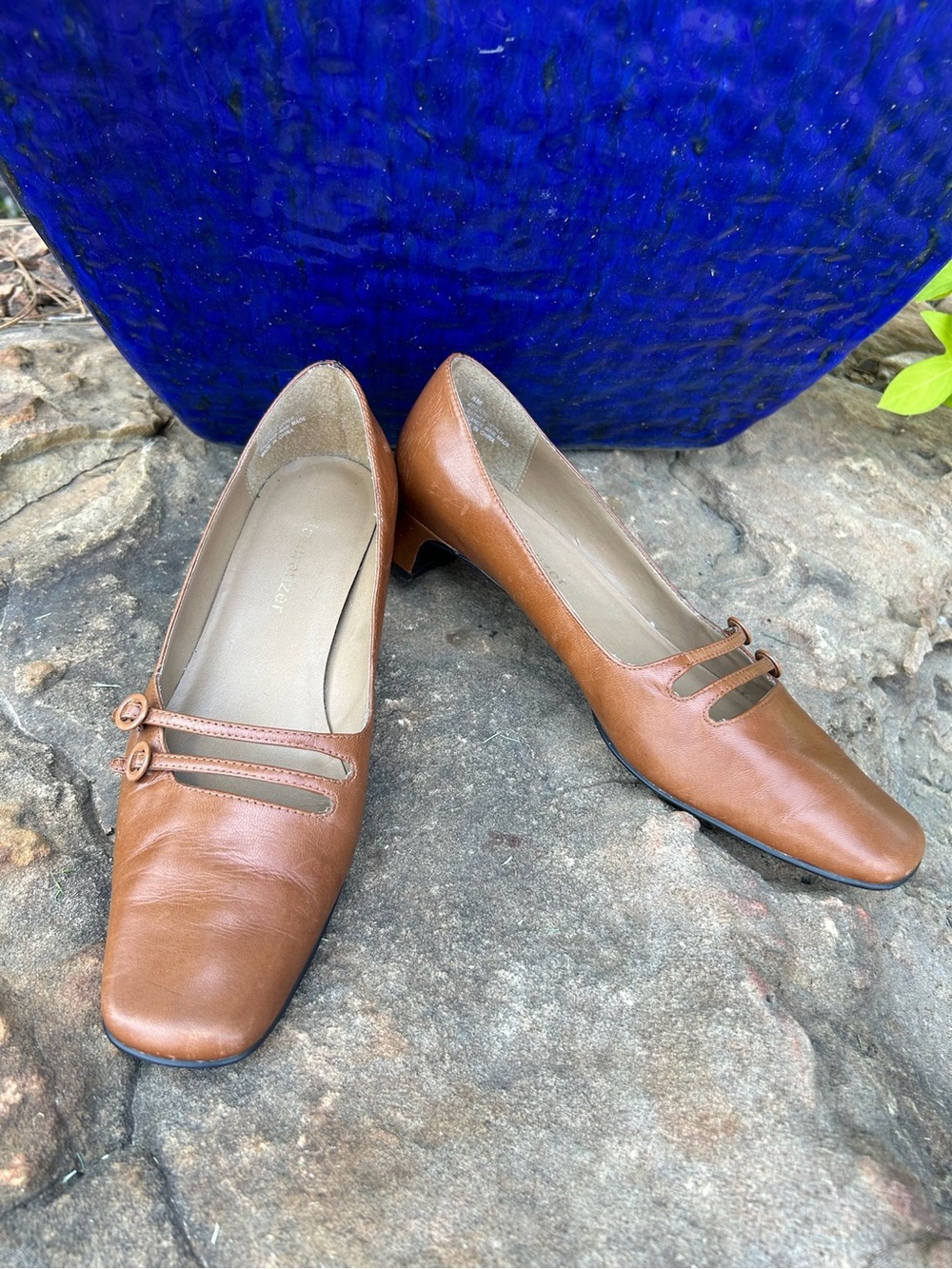 Y2K Vintage Naturalizer Balance Brown Leather Pumps Low Mary Jane Heel Sz 8
